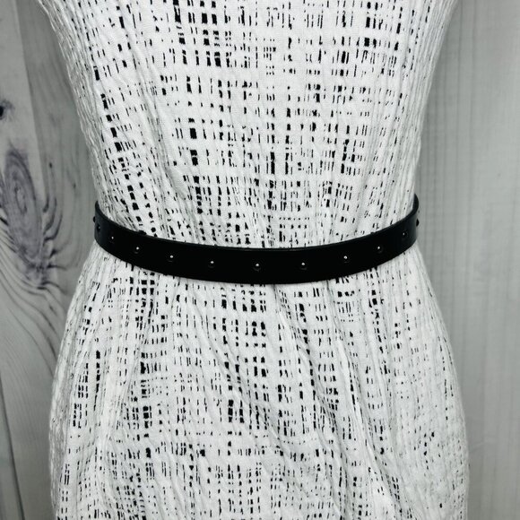 KARL LAGERFELD PARIS Jacquard Fit & Flare Dress Sz 4 Black White Belted - Picture 3 of 12